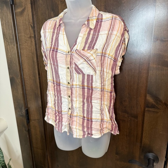 Maurices Outfit Purple plaid button down W Purple shorts Size M top 9/10 bottom - Picture 9 of 16